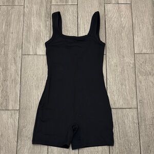 Black Bodysuit with Square Neckline and Athletic Fit